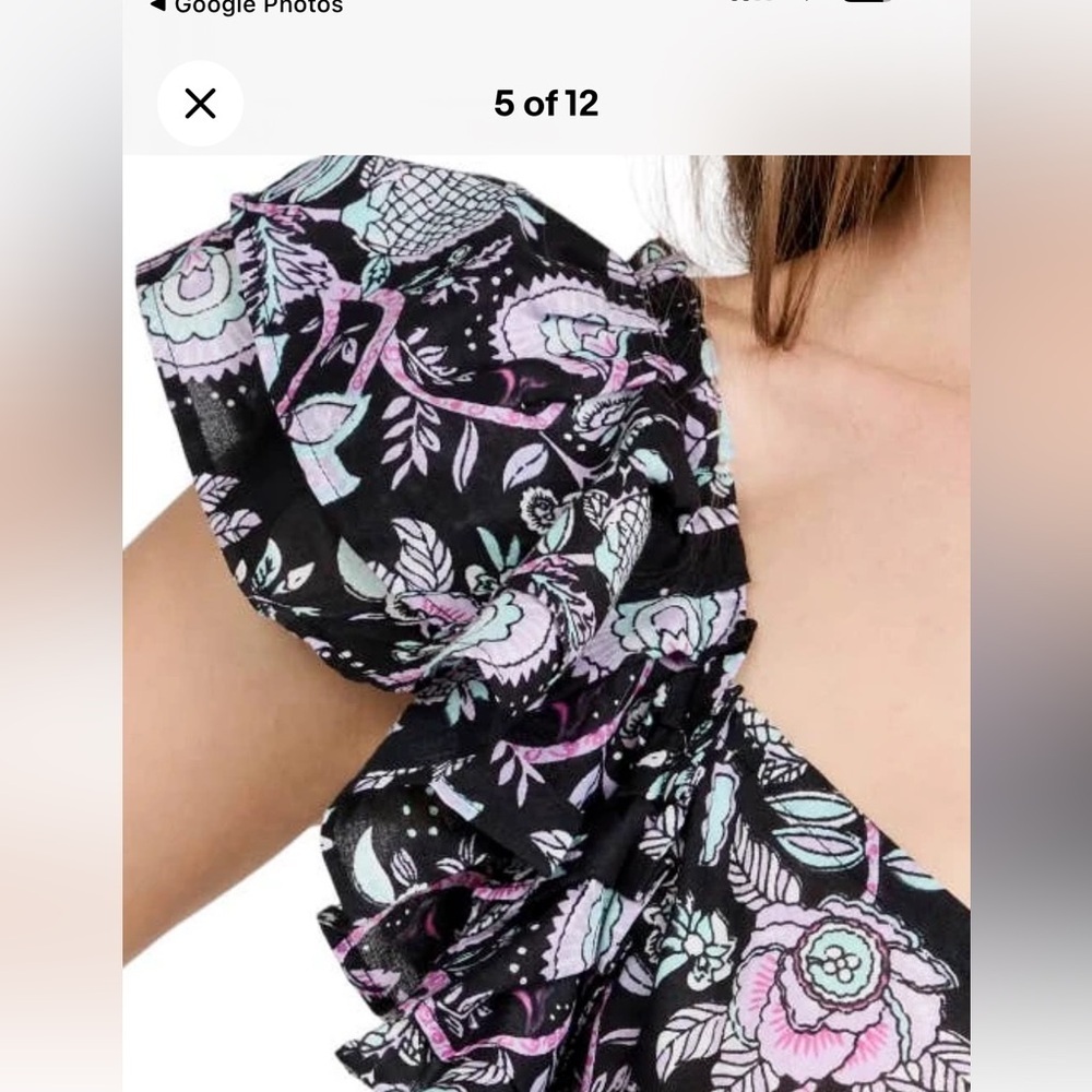 Mille resort & travel Clara cotton ruffle midi dress in tropical night. Size S - Picture 7 of 8